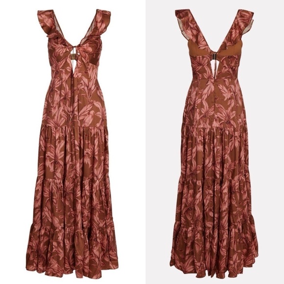 Significant Other- Copper Brown Floral Printed Cut Out Maxi Sollar Dress Size 4 - Picture 12 of 12